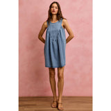 DENIM RUCHED SLEEVELESS DRESS