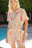 36735 Scallop Hem Detail Embroidered Floral Print Short