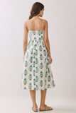 CD06867-Floral Print Back Zipper Sweetheart Midi Dress