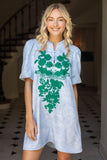 36552 Floral Embroidery Detailed Textured Shift Dress