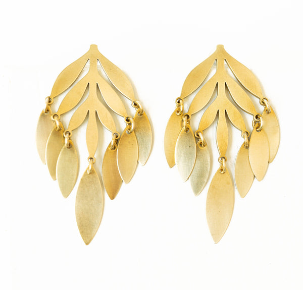 Large Botanical leaf Stud With Gold Fringe