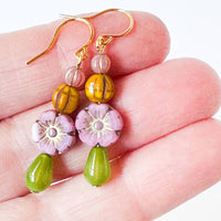 Beaded Flower Earrings, Botanical Earrings, Fall Winter 24