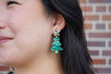 Star Christmas Tree Earrings - Green Shimmer // Holiday, Jewelry