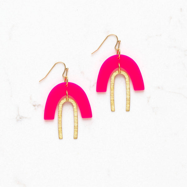 Hot Pink Retro Arch Earrings