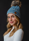 Blue & Lt. Gray Patterned Pom Hat