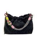 SUEDE LEATHER SHOULDER BAG PLEATED: CAMEL