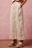 FLORAL EYELET EMBROIDERED WIDE LEG PANTS