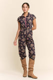 PRINTED SCUBA ZIPPER FRONT JUMPSUIT