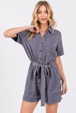 MINEREAL WASHED TIE WAIST OVERALL ROMPER