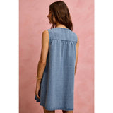 DENIM RUCHED SLEEVELESS DRESS