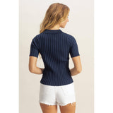 Rib Knitted Short Sleeve Polo Top