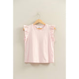 Ruffle Cap Sleeve Crew Neck Top