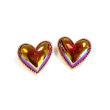 Iridescent Puffy Love Heart Stud earrings