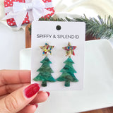 Star Christmas Tree Earrings - Green Shimmer // Holiday, Jewelry