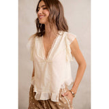 LACE TRIM RUFFLED BLOUSE TOP