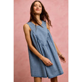 DENIM RUCHED SLEEVELESS DRESS