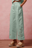FLORAL EYELET EMBROIDERED WIDE LEG PANTS