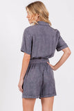 MINEREAL WASHED TIE WAIST OVERALL ROMPER