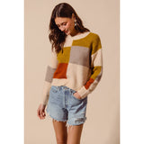 MULTI COLOR BLOCK CHECKERED SWEATER TOP