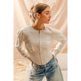 ZIP UP FRONT SWEATER CROP JACKET WITH RIBBED HEM