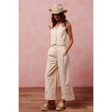 FLORAL EYELET EMBROIDERED WIDE LEG PANTS
