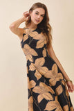 CD06079-Bold Floral Print High Crew Neck Midi Dress