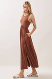 Solid Sleeveless Midi Dress with Front Slit - VD40755