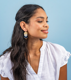 Claudia Curved Pattern Short Beaded Fringe Earrings Navy Wholesale