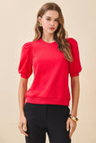 Crew Neck Short Puff Sleeves Knit Top