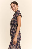 PRINTED SCUBA ZIPPER FRONT JUMPSUIT