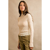FLORAL STRETCH LACE LAYERED LONG SLEEVES KNIT TOP