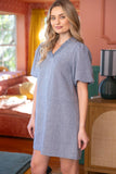 36144 Smocked V-Neck Denim Mini Dress