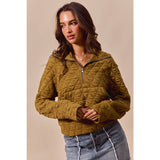 TRIANGLE QUILTED ZIP UP NECK TOP WITH POCKET