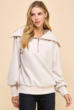 CT9019-Front Zipper Oversized Collar Pullover