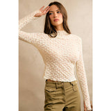 FLORAL STRETCH LACE LAYERED LONG SLEEVES KNIT TOP