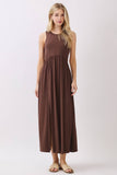 Solid Sleeveless Midi Dress with Front Slit - VD40755
