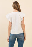 CT9466-Relaxed Fit Flutter Sleeve Linen-Blend Top
