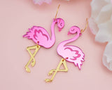 Flamingo Earrings, Pink Glitter Acrylic Dangles Handmade