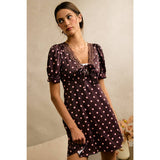 SATIN POLKA DOT LACE TRIM SHORT SLEEVES MINI DRESS