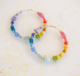 Rainbow Beaded Large Hoop Earrings