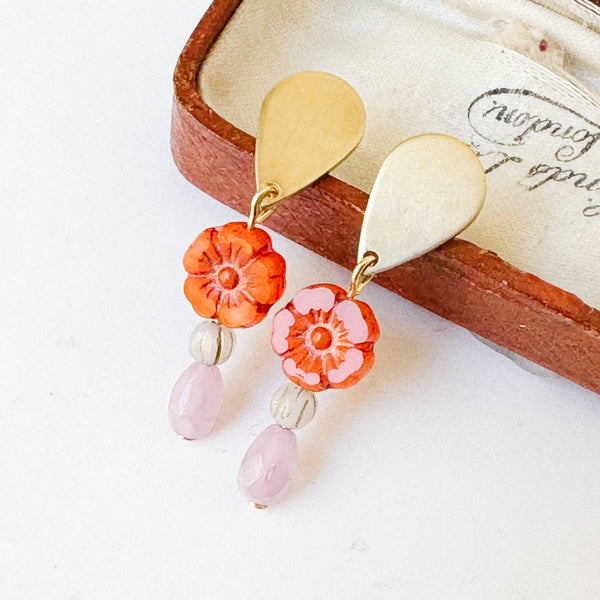 Romantic Flower Stud Earrings with Boho Charm