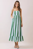 CD06828-Striped Back Smocked Detail Side Pocket Maxi Dress