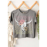 COW SKULL FLOWER GRAPHIC CROP TOP