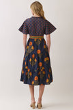 CD07350-Floral Print Tiered Midi Dress with Waist Tie