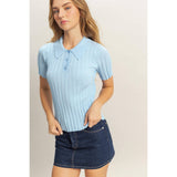 Rib Knitted Short Sleeve Polo Top