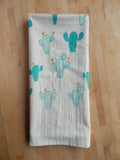 Cacti Towel, Handprinted Cotton Kitchen Towel, Cactus