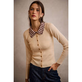 SCALLOP EDGE COLLARED BUTTON DOWN KNIT TOP