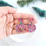 Christmas Ornament Earrings - Light Pink Sparkle // Holiday