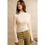 FLORAL STRETCH LACE LAYERED LONG SLEEVES KNIT TOP