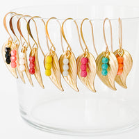 Small leaf earrings with colorful beads